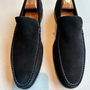 Mens navy suede slip-on loafers